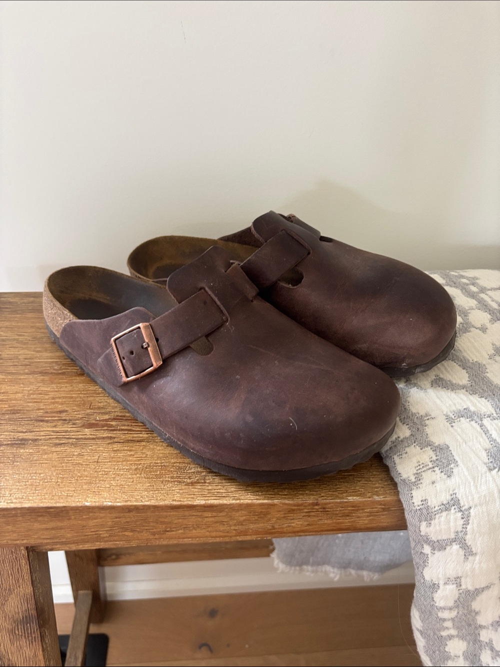 Birkenstock Boston Oiled Brown Habana Leather, Brass Buckle Clog, Sz 41 / 10